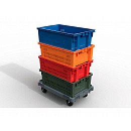 Пластиковая тележка 600х400 мм для ящиков (с отверстием) колеса без тормозов