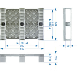 Паллет 800х600х150 сплошной. на 3-х полозьях